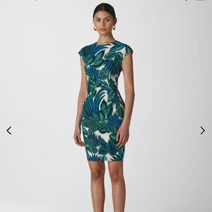 Whistles Blue Palm Print Silk Bodycon